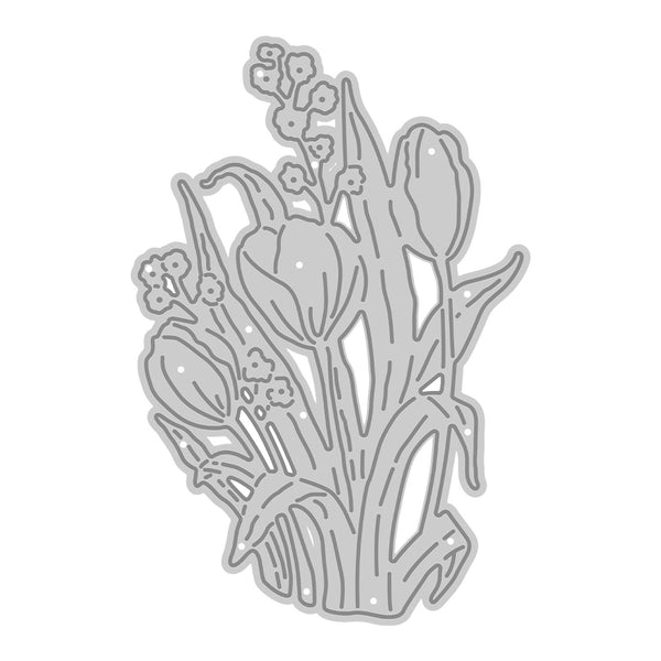 Metallic floral die cut on a white background