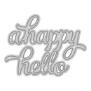 Metallic 'Happy Hello' word die cut on a white background