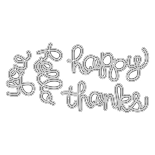 Metallic letter cutouts spelling 'Happy Thanksgiving' on a white background