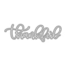 Metallic 'thankful' word charm on a white background