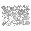 Set of butterfly and leaf stamps on a white background