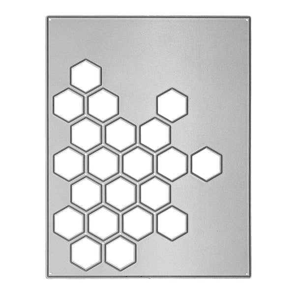 Metallic honeycomb pattern on a white background