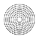 Circular decorative element with concentric rings on a white background