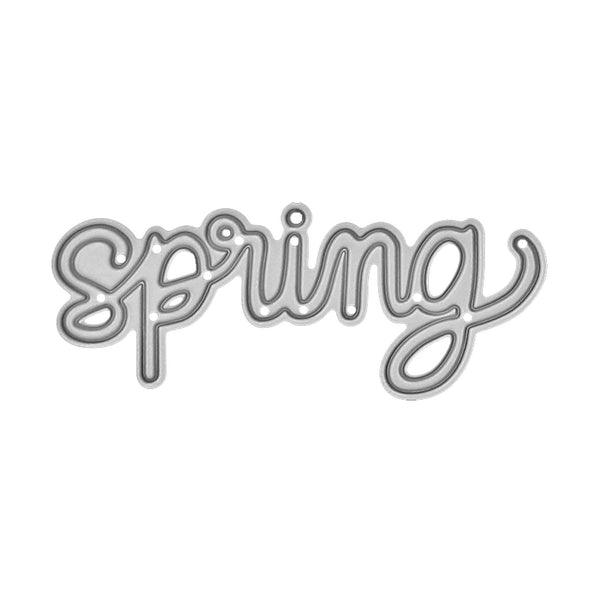 Metallic 'spring' word cutout on a white background