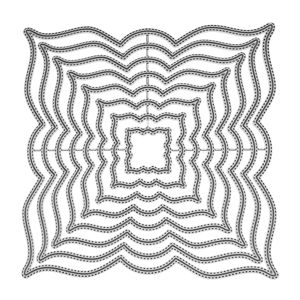 Black and white concentric wave pattern on a white background