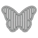 Metallic butterfly-shaped object on a white background