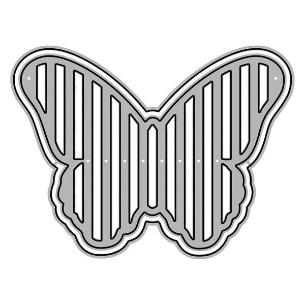 Metallic butterfly-shaped object on a white background