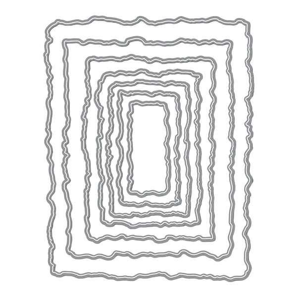 Set of metal dies in the shape of decorative frames on a white background
