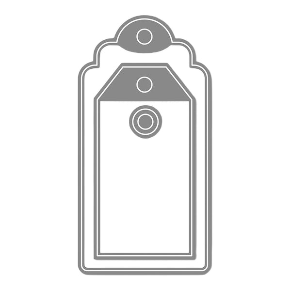 Gray outline of a product tag on a white background