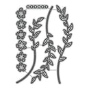 Decorative metal cutting dies with floral and leaf designs on a white background