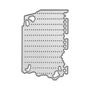 Metallic Indiana-shaped cutting die on a white background