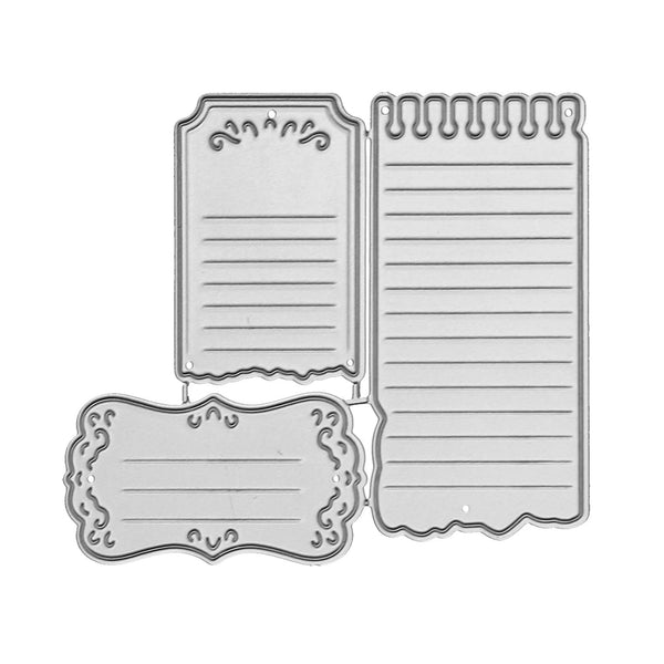 Metal die cut shapes with decorative edges on a white background