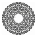 Decorative circular pattern with concentric circles on a white background