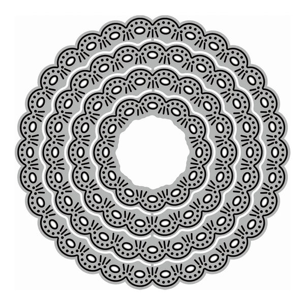 Decorative circular pattern with concentric circles on a white background
