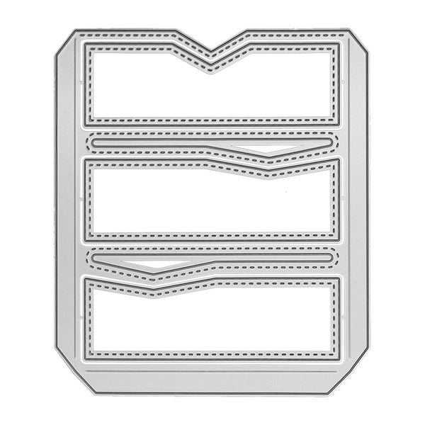 Metal die cut shapes with sewing pattern on a white background