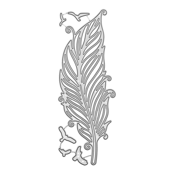 Feather-shaped metal cutting die on a white background