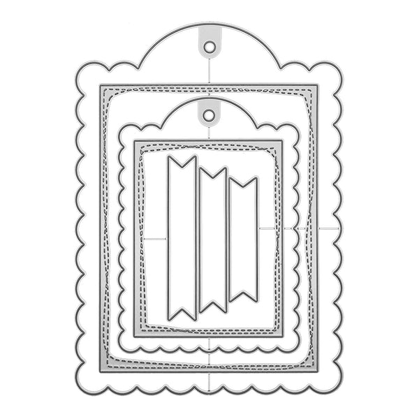 Decorative metal cutting die with scalloped edges and monogram design on a white background