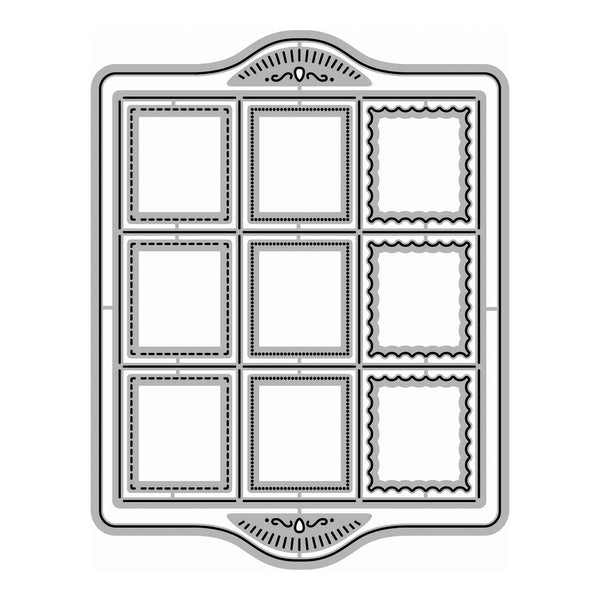 Decorative mold with nine square compartments on a white background