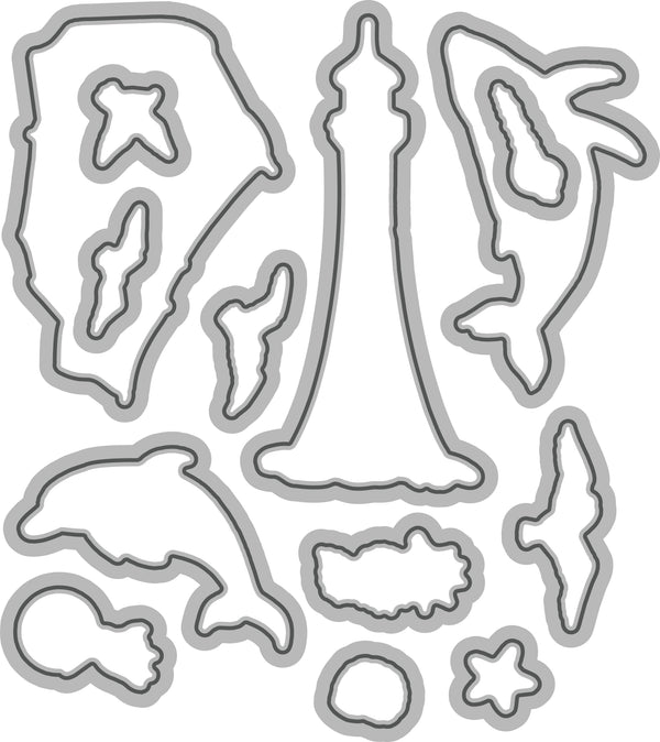 Set of metal dies with various shapes on a white background