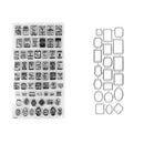 Collection of black and white stamps on a white background