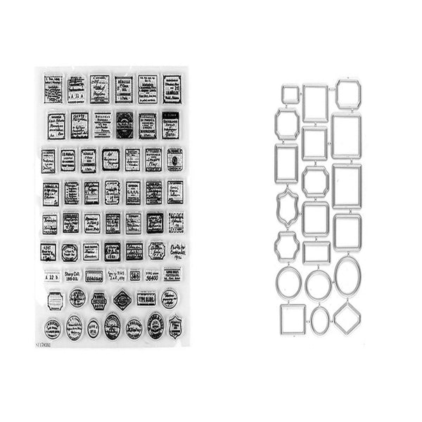 Collection of black and white stamps on a white background