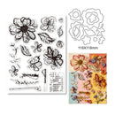 Set of floral and nature-themed stamps and dies on a white background