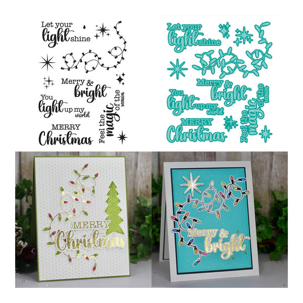 Collage of Christmas-themed stamps and cards with decorative text and designs.
