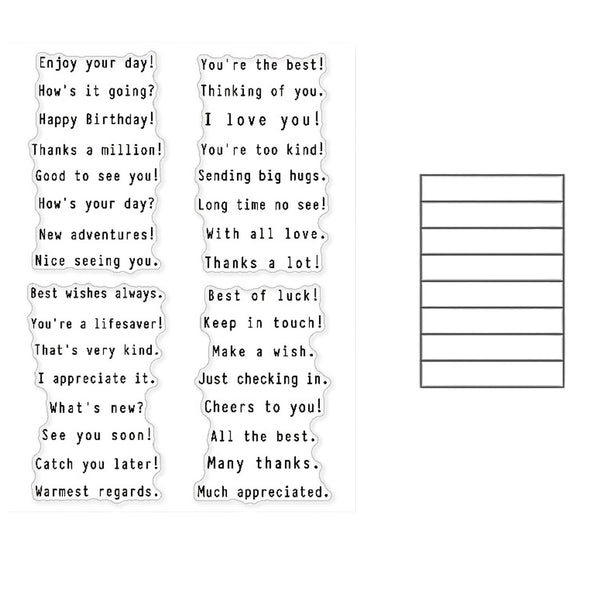 List of common phrases for messages on a white background