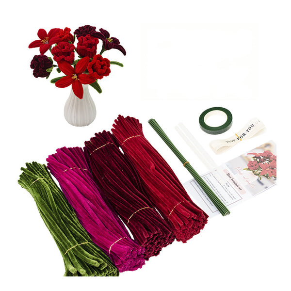Poppy Crafts DIY Chenille Flower Bouquet - Red/Magenta