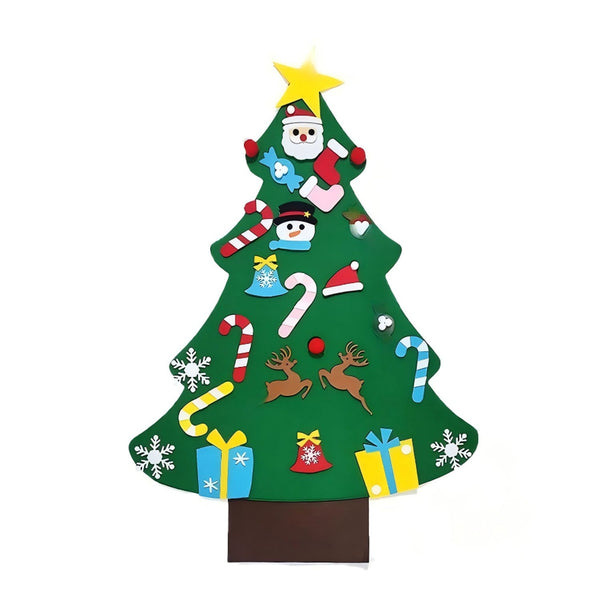 Decorative Christmas tree with various festive ornaments on a white background