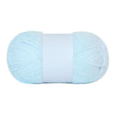Light blue skein of yarn on a white background