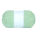 Light green skein of yarn with a white band on a white background