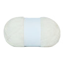 White yarn ball with a blue label on a white background