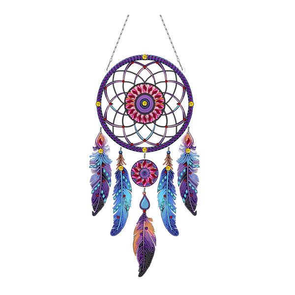 Colorful dreamcatcher with feathers on a white background
