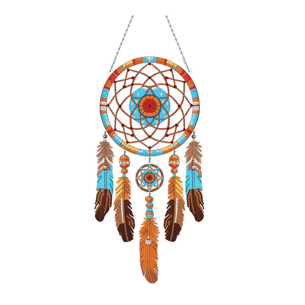 Colorful dreamcatcher with feathers on a white background