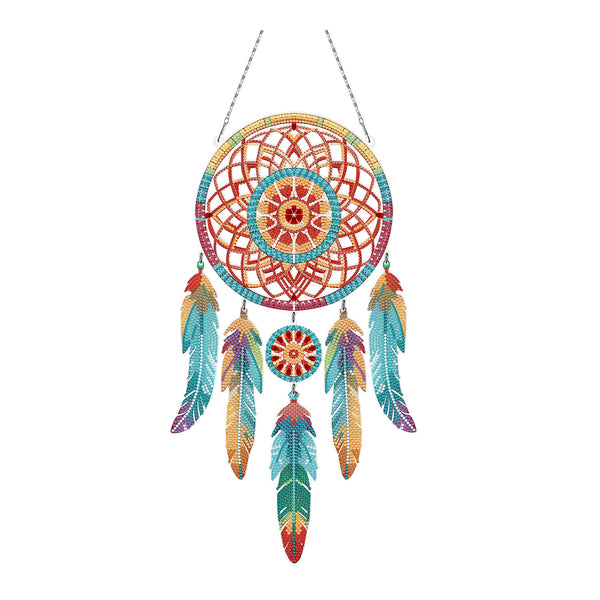 Colorful dreamcatcher with feathers on a white background