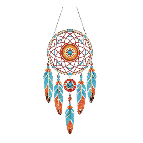 Colorful dreamcatcher with feathers on a white background