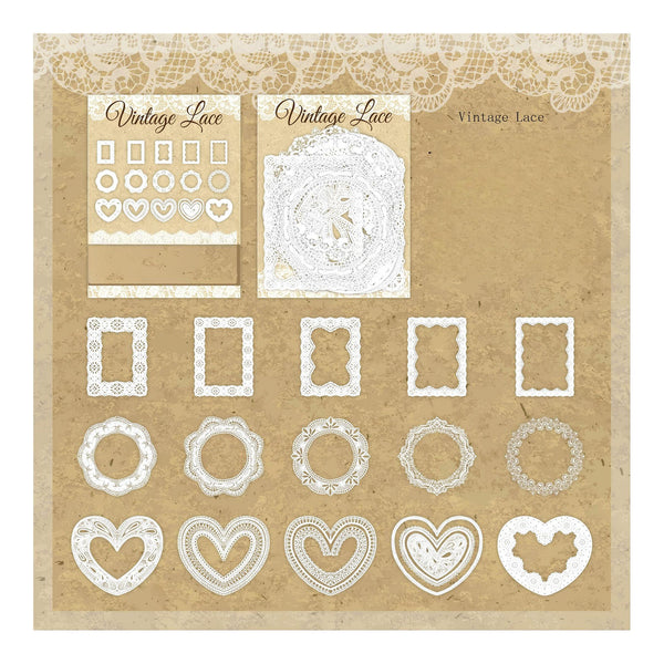 Set of vintage lace designs on a kraft paper background