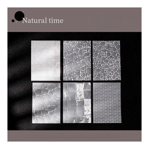 Collection of textured tiles with 'Natural time' branding on a dark background
