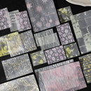 Collage of various floral and abstract patterns on a black background
