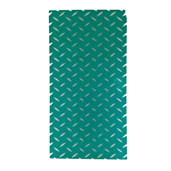 Teal mat with a diamond plate pattern on a white background