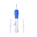 Pen with blue clip and white body on a white background