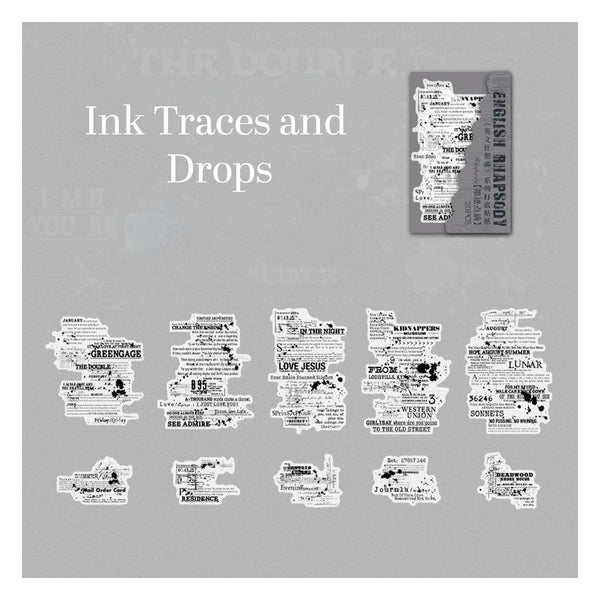 Poppy Crafts English Rhapsody Washi Stickers - Ink Traces and Drops