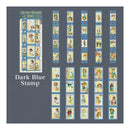 Collection of vintage-style stamps on a dark blue background with 'Gilded Stamps of Yore' branding.
