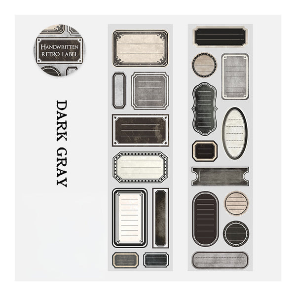 Collection of dark gray retro labels on a white background