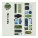 Collection of vintage-style labels with different shapes and colors on a white background, featuring the brand 'Mang Qing'.