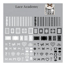 Collection of lace and design elements on a gray background with 'Lace Academy' branding.