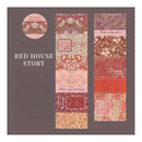 Packaging of Red House Story paper with floral patterns on a brown background