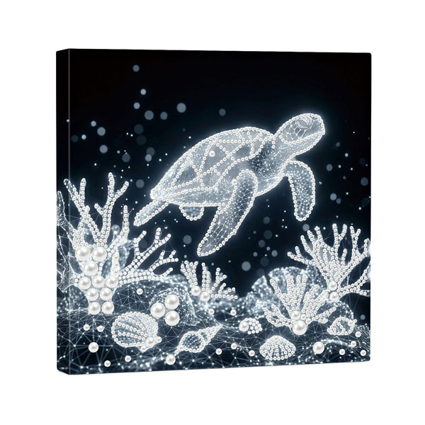 Canvas print with a turtle and underwater elements on a dark background