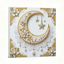 Decorative card with pearls, flowers, and stars on a white background